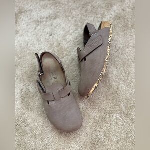 Birkenstock Brown Nubuck Mules with Leopard Trim